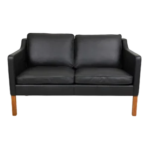 Model 2322 2-Seater Sofa in Black Bison Leather by Børge Mogensen for Fredericia