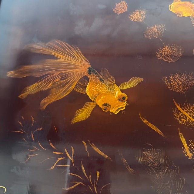 1950s 1950s Vietnamese Laquered Signed Goldfish Tea Tray For Sale - Image 5 of 6
