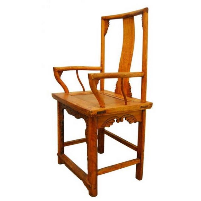 Antique Hand Carved and Lacquered Elmwood Chair from 19th Century China For Sale - Image 4 of 9