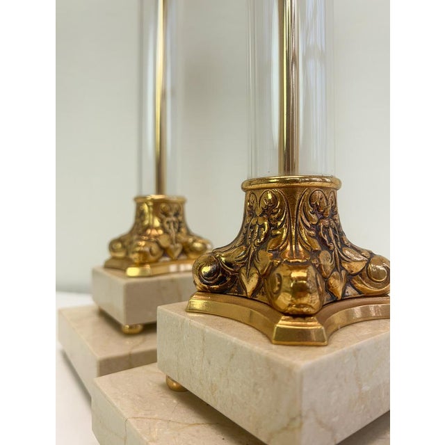 Metal Alabaster and Bronze Corinthian Table Lamps from Kuatre, Spain, 1970s, Set of 2 For Sale - Image 7 of 12