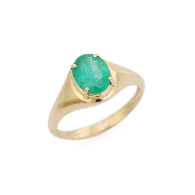 Vintage Style Oval Emerald Chunky Statement Ring Size 5.5 For Sale - Image 4 of 14
