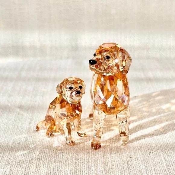 Swarovski Crystal Golden Retriever Mom and Pup Figurine Set Retired Gold For Sale In Milwaukee - Image 6 of 14