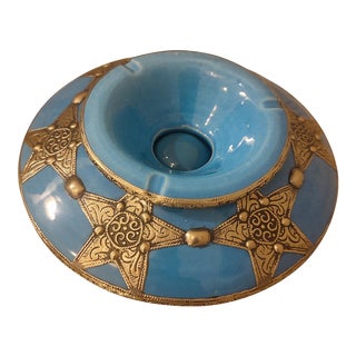 Moroccan Blue Ceramic Ashtray For Sale