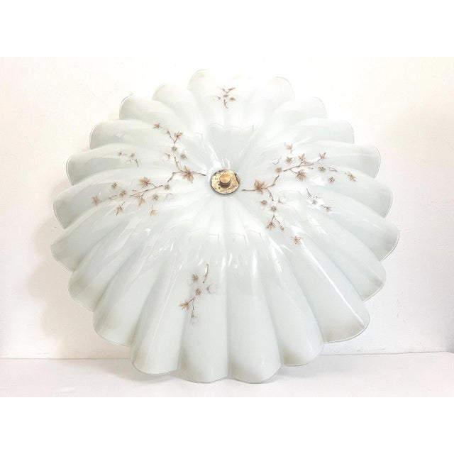 Chinoiserie 1950s Fluted Glass Parasol Flush Light For Sale - Image 3 of 16