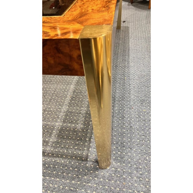 Century Furniture 1970s Century Furniture Burl Wood and Brass Dining Table (Two Leaves) For Sale - Image 4 of 10