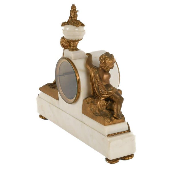 Antique Gilded Bronze and Marble Mantel Clock For Sale - Image 4 of 11