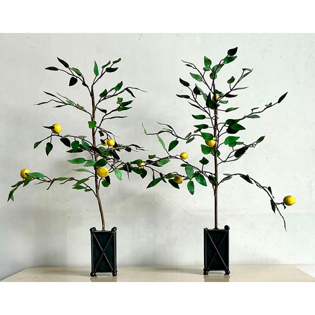 Chinoiserie Vintage Regency Tole Lemon Trees - A Pair For Sale - Image 3 of 7