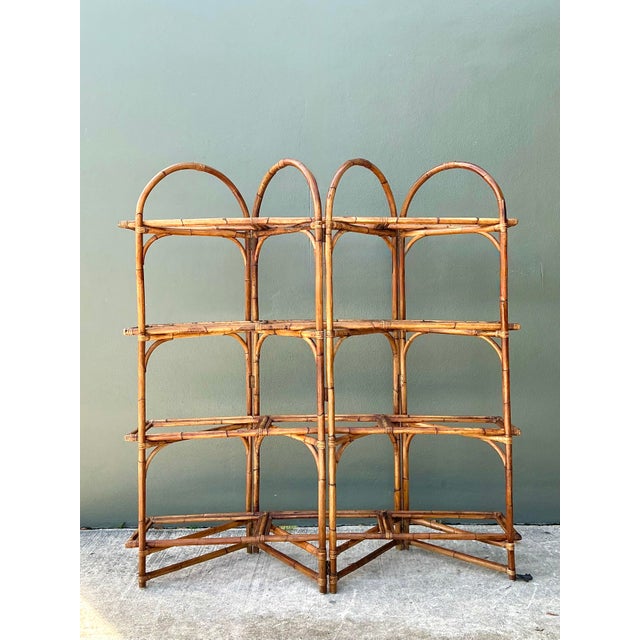 Mid-Century Modern Vintage Bent Rattan Arched Etagere For Sale - Image 3 of 12
