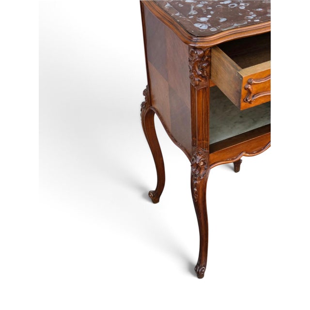 This 19th Century French Bedside Walnut Cabinet with a Marble Top Insert is a stunning antique nightstand fully assembled...