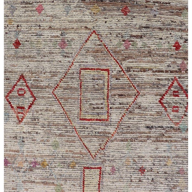 Moroccan Modern Hand-Knotted Runner in Wool With Sub-Geometric Design in Multicolor 2'9 X 9'7 For Sale - Image 3 of 11