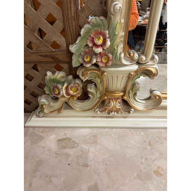 1960s 1960s Vintage Italian Baroque Style Floral Marble Top Console and Mirror Set For Sale - Image 5 of 12