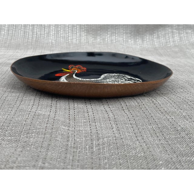 Mid Century Copper Enamel Rooster Catchall For Sale - Image 4 of 11
