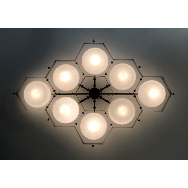 Metal 21st Century Beehive Satin Black Nickel Glossy White Murano Flush Mount by Fabio LTD For Sale - Image 7 of 8