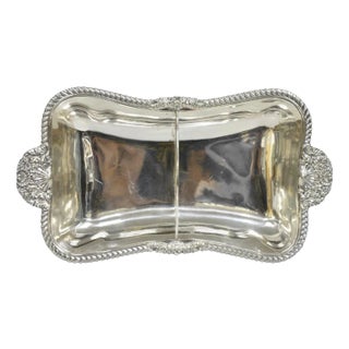 Antique English Victorian Scalloped Silver Plated Serving Dish Platter With Divider For Sale