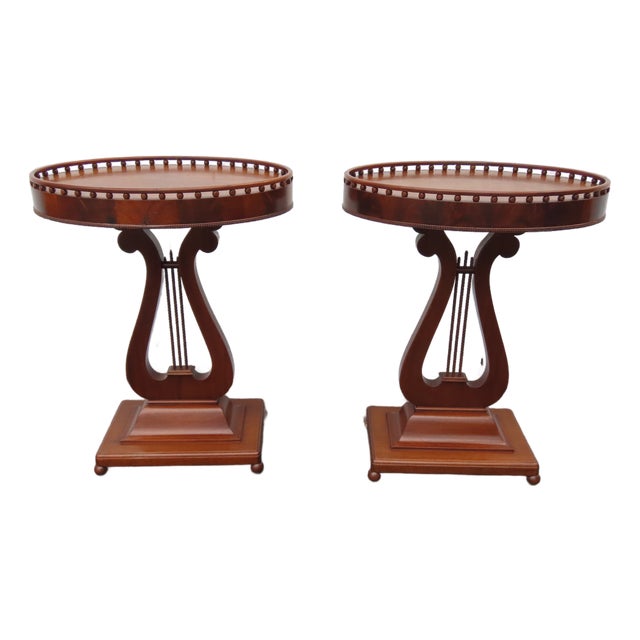 Mahogany Harp Side End Tables a Pair 6665 For Sale
