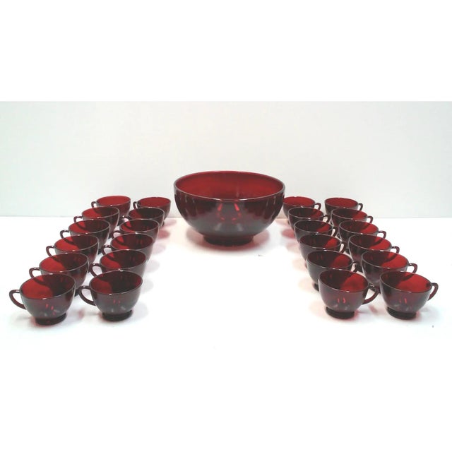 Traditional Vintage Ruby Glass Punch Bowl Set - 25 Pieces For Sale - Image 3 of 5