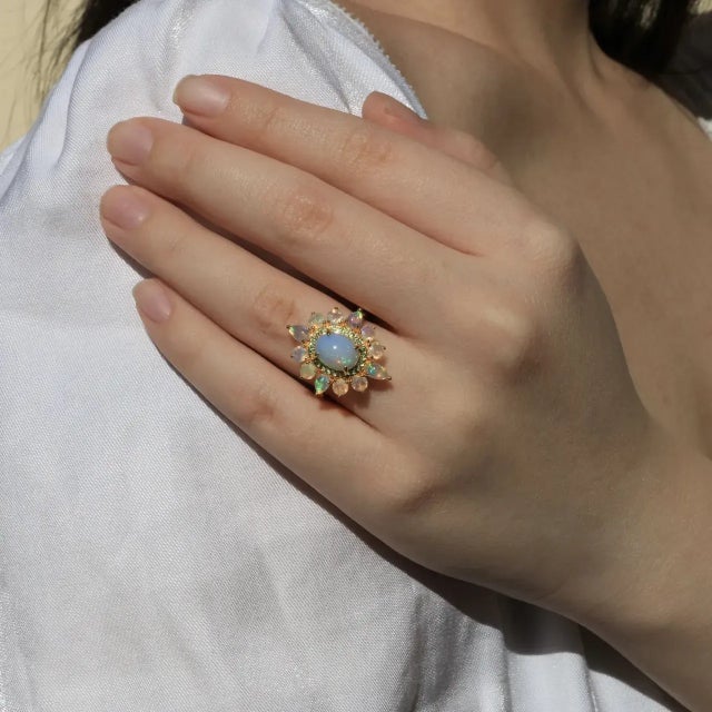 Not Yet Made - Made To Order Kai Opal Tsavorite Cocktail Ring in 14k Solid Gold, size 9 For Sale - Image 5 of 12