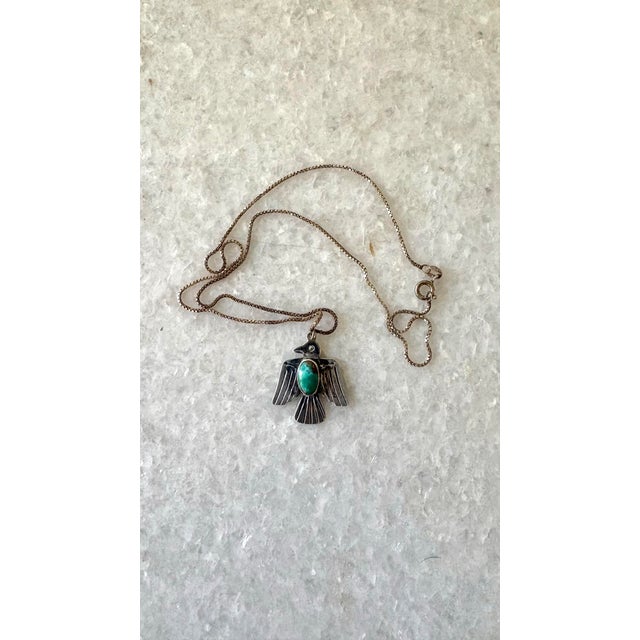 American Vintage Native American Thunderbird Turquoise Sterling Silver Pendant Necklace For Sale - Image 3 of 6