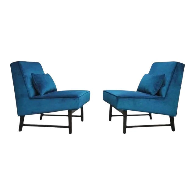 Blue Edward Wormley for Dunbar Slipper Chairs - A Pair For Sale