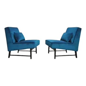 Blue Edward Wormley for Dunbar Slipper Chairs - A Pair