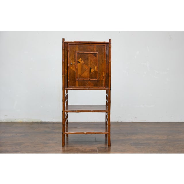 19th Century 19th Century English Bamboo Cabinet with Parquetry Door and Shelves For Sale - Image 5 of 12