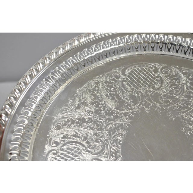 Vintage Leonard Silver Plated Pierced Gallery Round Serving Platter Tray For Sale - Image 11 of 14