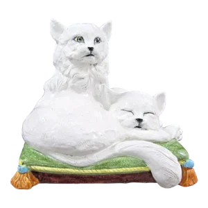 Huge Vintage Sculpture Italian Terra Cotta Two Cats on a Pillow
