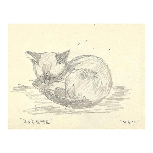1943 Kitten Drawing by William Wood For Sale