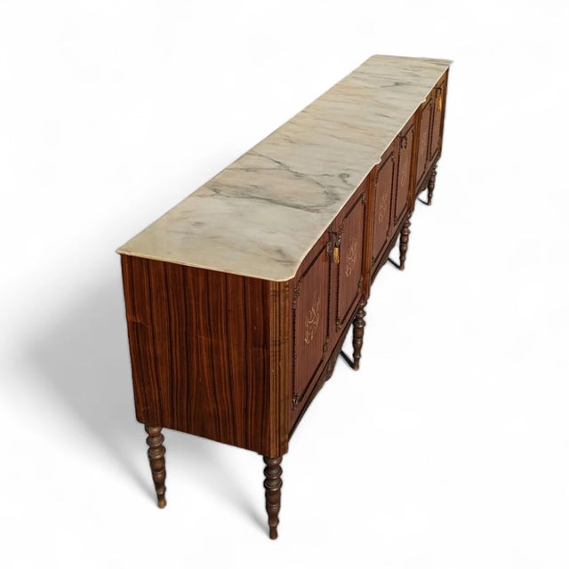 Brown Antique Italian Louis XVI-Style Marble-Top Marquetry Sideboard For Sale - Image 8 of 10