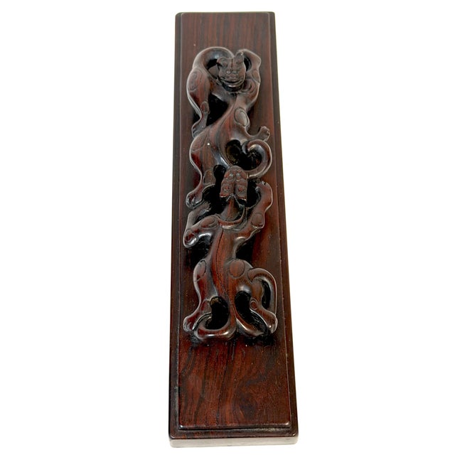 Wood Chinese Scholar's Carved Hongmu Hardwood Qilin Paperweight, Possibly Zitan, Qing For Sale - Image 7 of 16