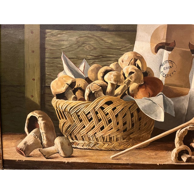 James DeVries French Tromp l'Oeil Still Life Oil Painting on Canvas of Mushrooms - Palm Beach Galleries 1962 For Sale In New York - Image 6 of 18