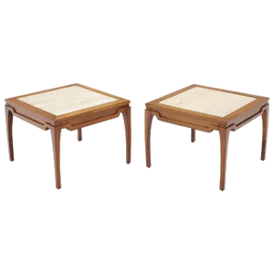 Square Small End Tables Stands With Marble Tops - a Pair
