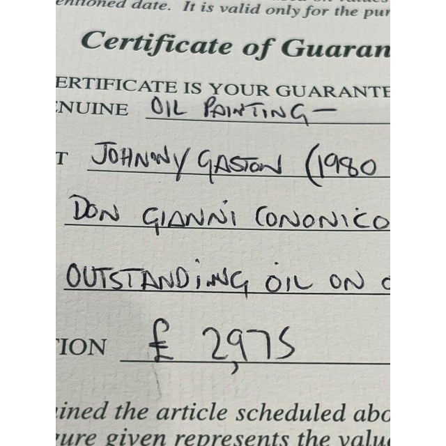 J Gaston, Portrait of Don Gianni Cononico, Head of Catholic Church, Palermo, 20th Century, Oil on Board, Framed For Sale - Image 8 of 13