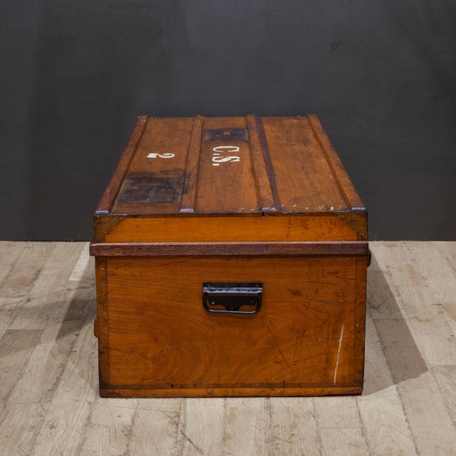 Wood 19th C. Monogrammed Travel Blanket Chest Trunk For Sale - Image 7 of 14