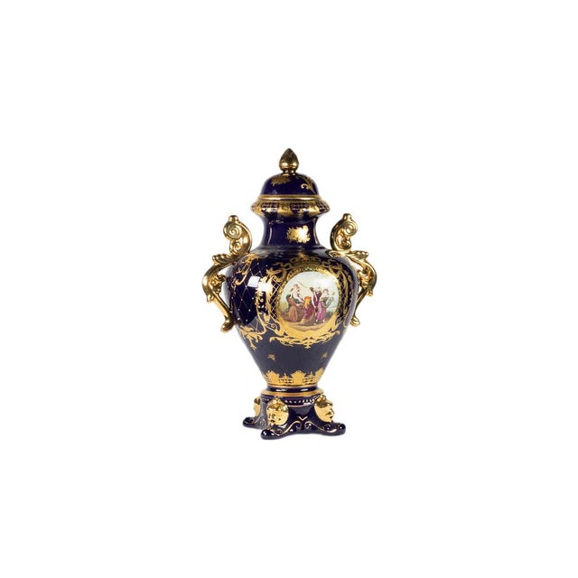 Gilt and Indigo Blue Porcelain Amphora Vase, 20th Century For Sale - Image 4 of 12