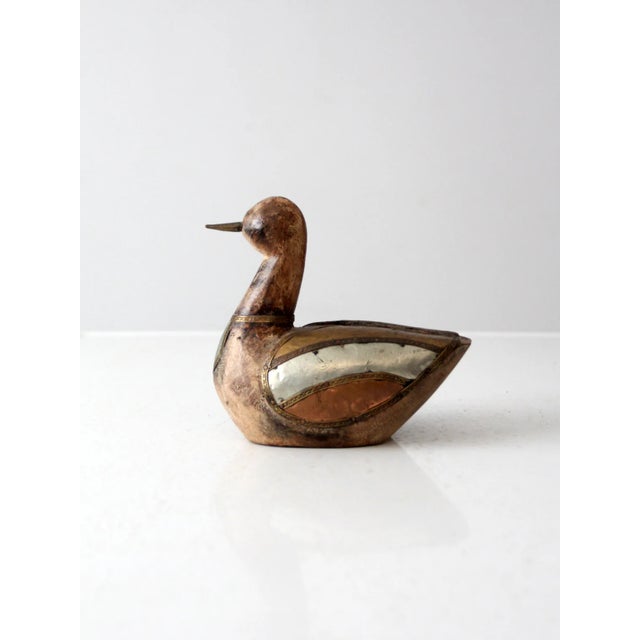 Farmhouse Vintage Folk Art Wood and Metal Duck Figurine For Sale - Image 3 of 9