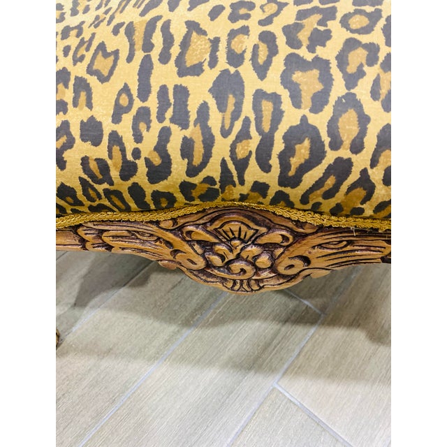 19th Century French Carved Wood Ottoman With New Cheetah