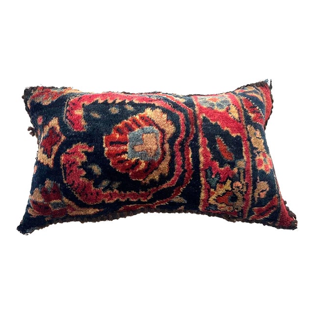 Pillow W/Antique Persian Rug Fragment, 1' X 1'5" For Sale