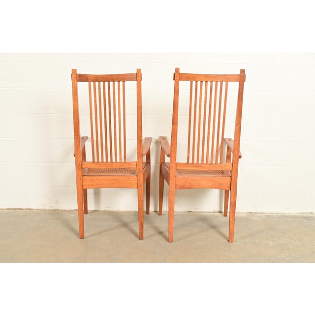 Stickley Style Arts & Crafts Teak and Cane Dining Chairs, Set of Six For Sale - Image 12 of 13