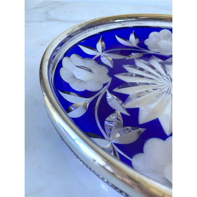 19th Century Austro-Hungarian Cobalt Cut to Clear Silver Rimmed Console Bowl For Sale - Image 9 of 13