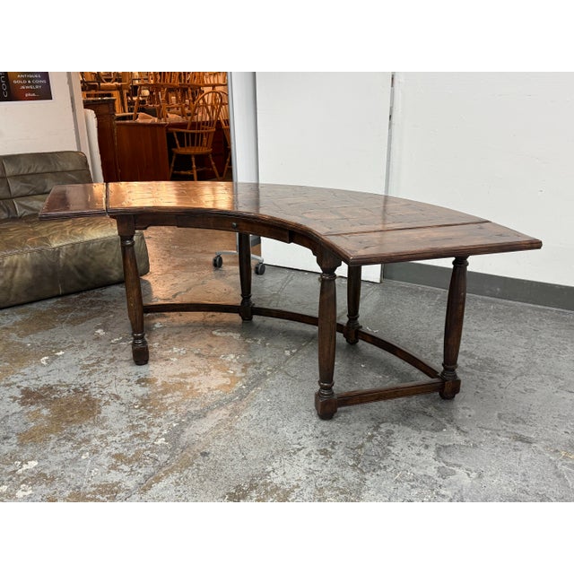 Traditional Parquetry Kidney-Shaped Drop Leaf Writing Desk For Sale - Image 3 of 12
