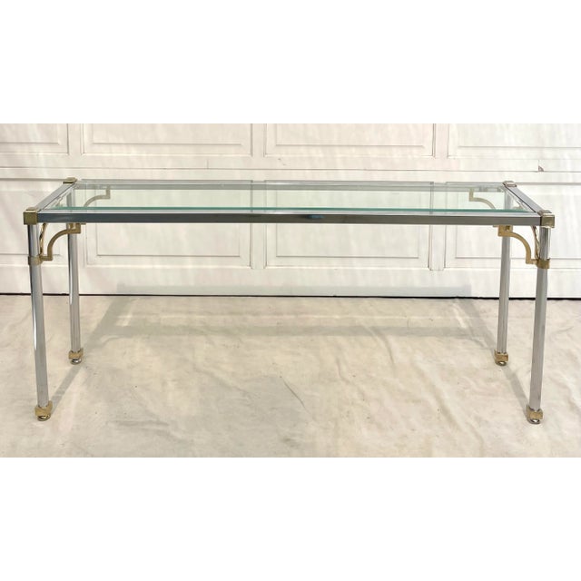 Mid-Century Maison Jansen Attributed Chrome and Brass Console Table For Sale - Image 11 of 12