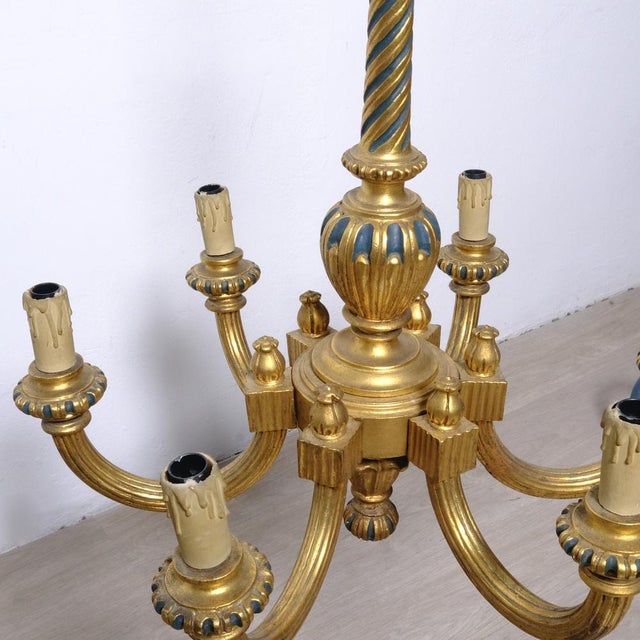 Gilded Wood 6-Arm Chandelier, 1940s For Sale - Image 9 of 18
