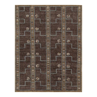Rug & Kilim’s Scandinavian Style Rug in Brown, Blue & Gold Patterns - 6x9 For Sale