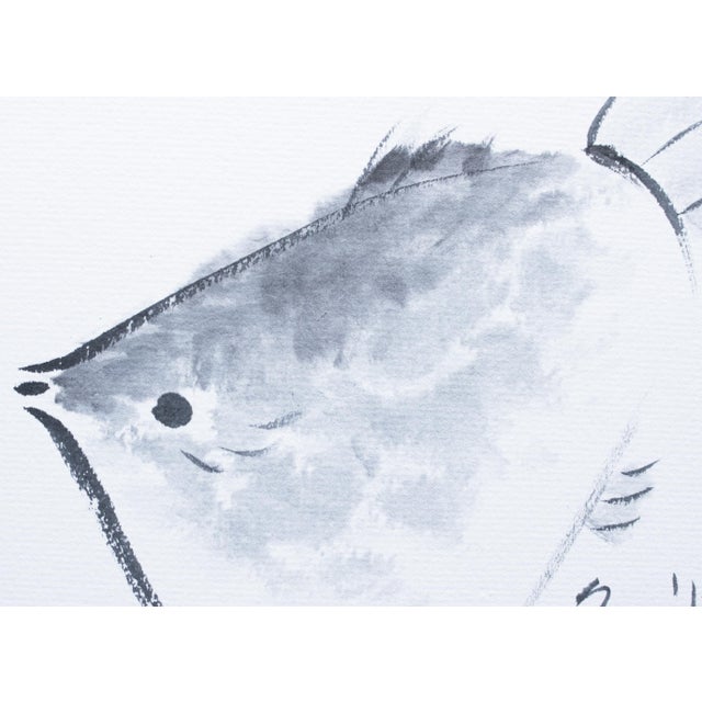 "Turbot Flatfish", Heisei Era Japanese Monochrome Watercolor Painting For Sale In Dallas - Image 6 of 15