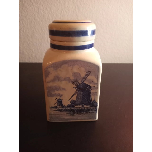 Ink Blue 1970s Hand Painted Delft Holland Canister Jar For Sale - Image 8 of 9