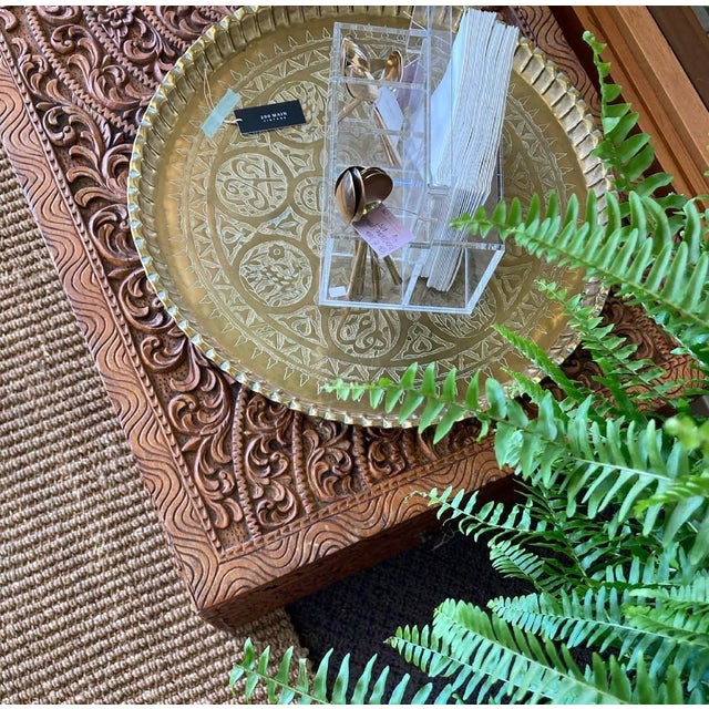 Mid 20th Century Vintage Etched Brass Serving Tray With Pie Crust Edging For Sale - Image 5 of 5