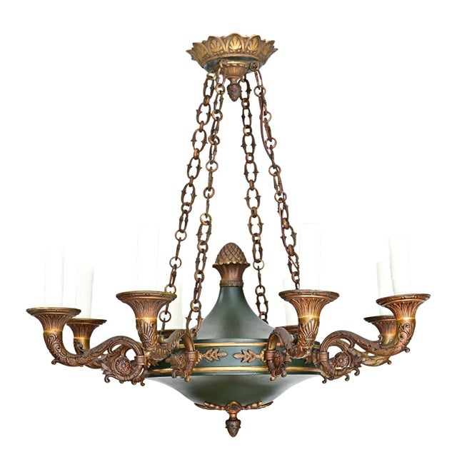 Early 20th Century Vintage French Empire Style Gilt Bronze & Tole Flush-Mount For Sale - Image 5 of 13