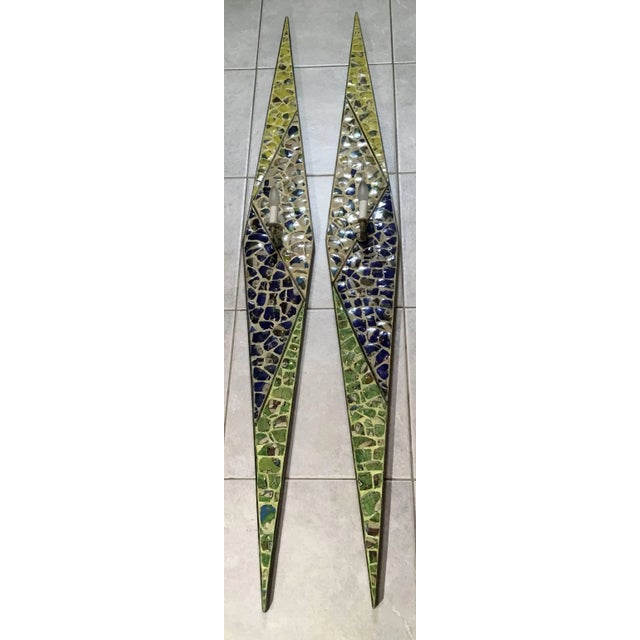 Light Green Artistic Brass Wall Hanging Sconces - a Pair For Sale - Image 8 of 13