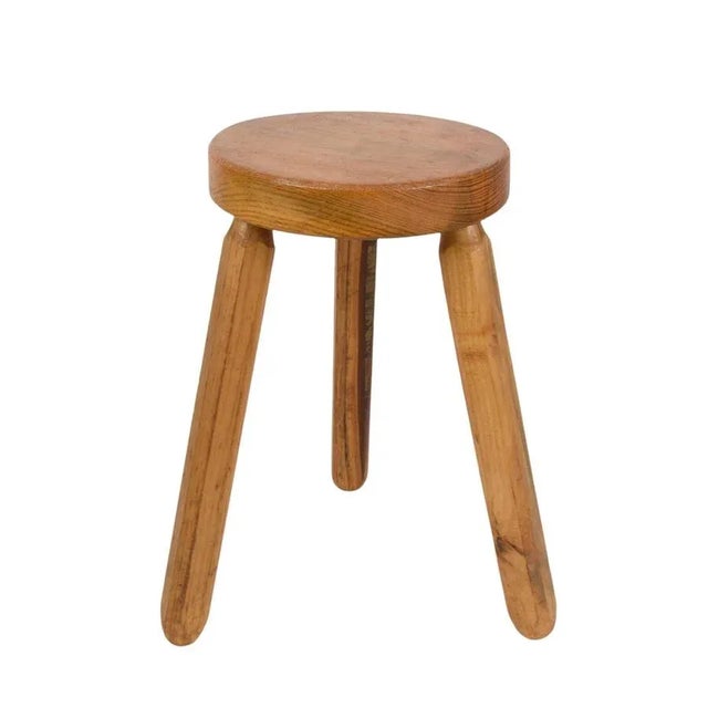 Mid-Century French Modern Wooden Tripod Stool in the style of Charlotte Perriand, 1950s For Sale - Image 14 of 18
